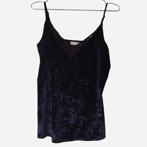 Large socialite crushed velvet black tank cami with black lace trim